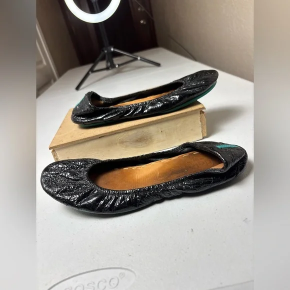 Tieks By Gavrieli Black Obsidian Croc Patent Leather Ballet Flats Women's Size 8 - Picture 6 of 13